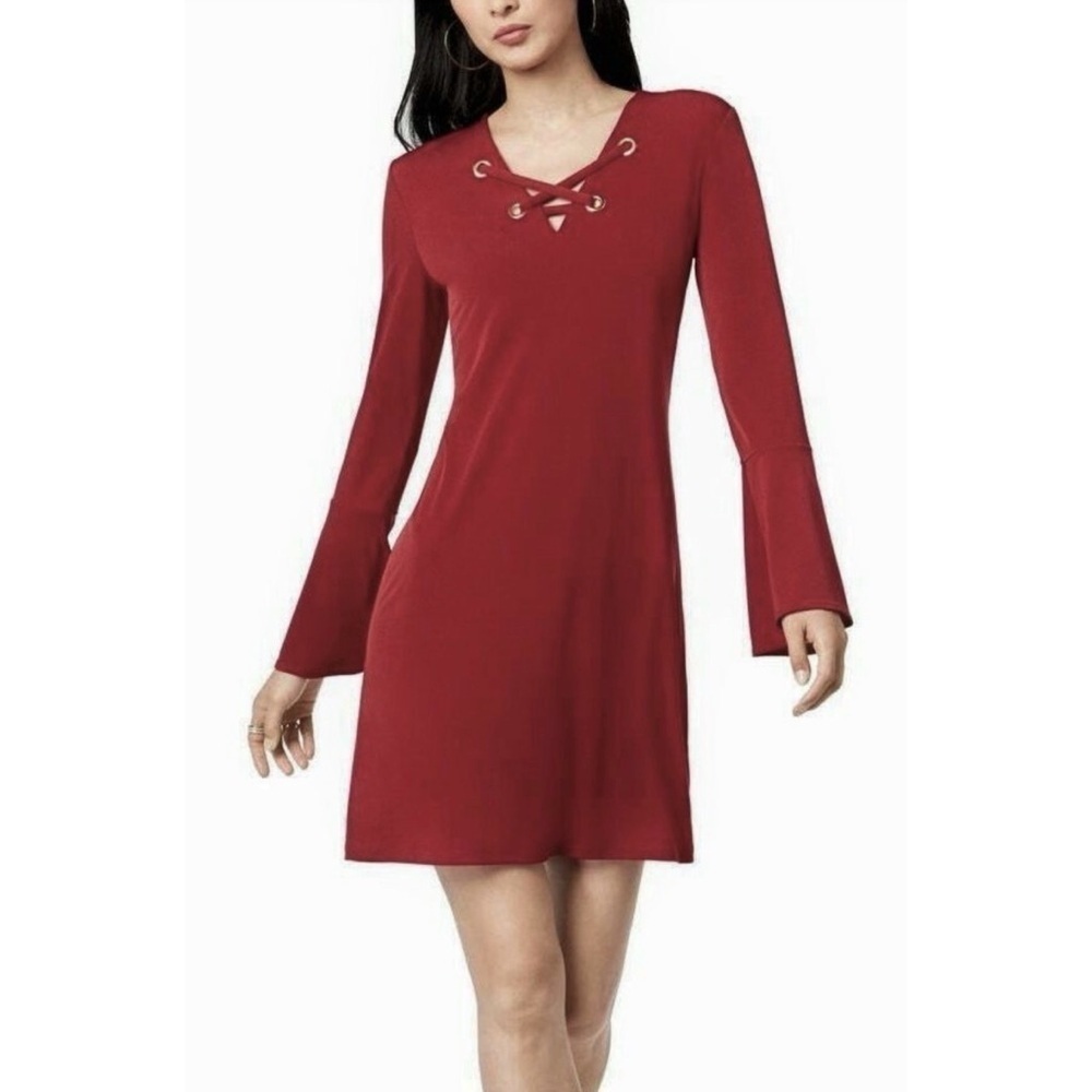 Michael Kors Red Grommet Bell Long Sleeve Dress